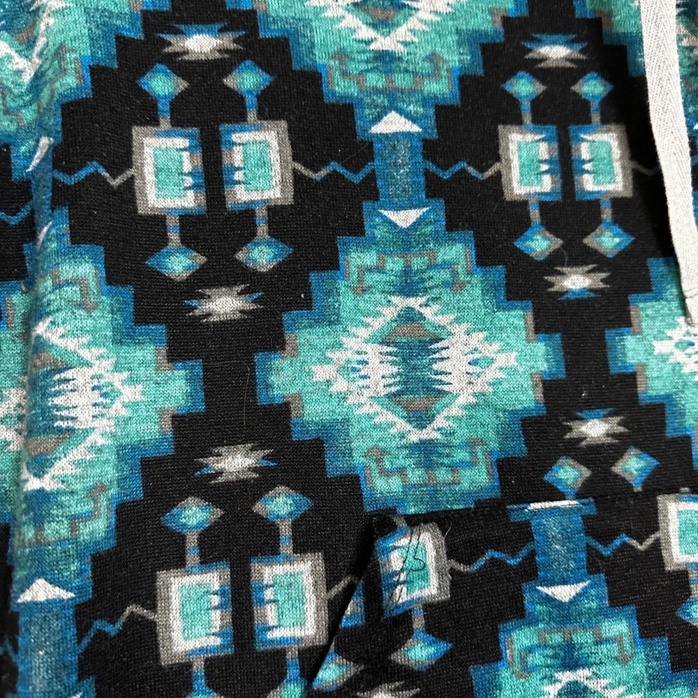 Just Be Southwestern Aztec Print Hoodie Teal Black Geometric‎ Pullover 2X - Picture 2 of 4